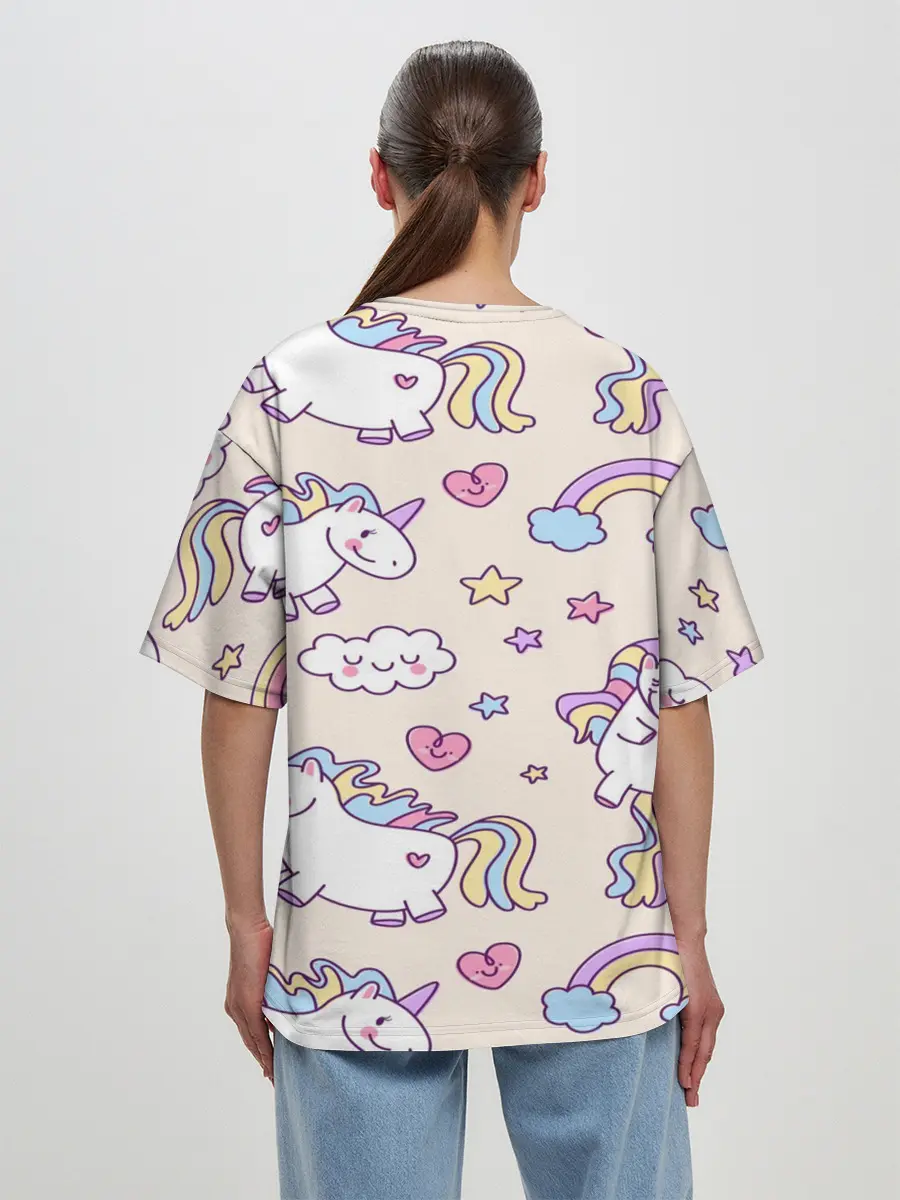 Женская футболка оверсайз / Радужные Единорожки