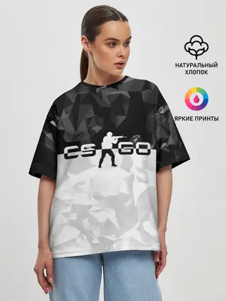 Женская футболка оверсайз / CS GO BLACK WHITE GEOMETRY