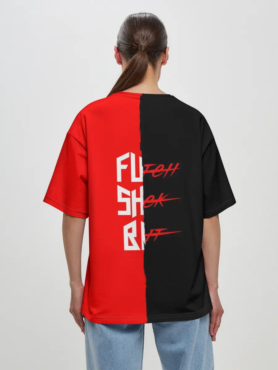 Женская футболка оверсайз / Red & Black