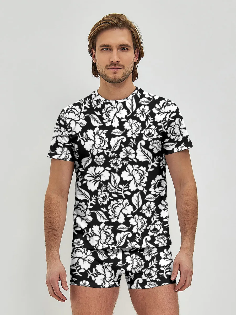 Мужские трусы с футболкой / White flowers