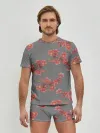 Мужские трусы с футболкой / Цветы айвы на сером фоне