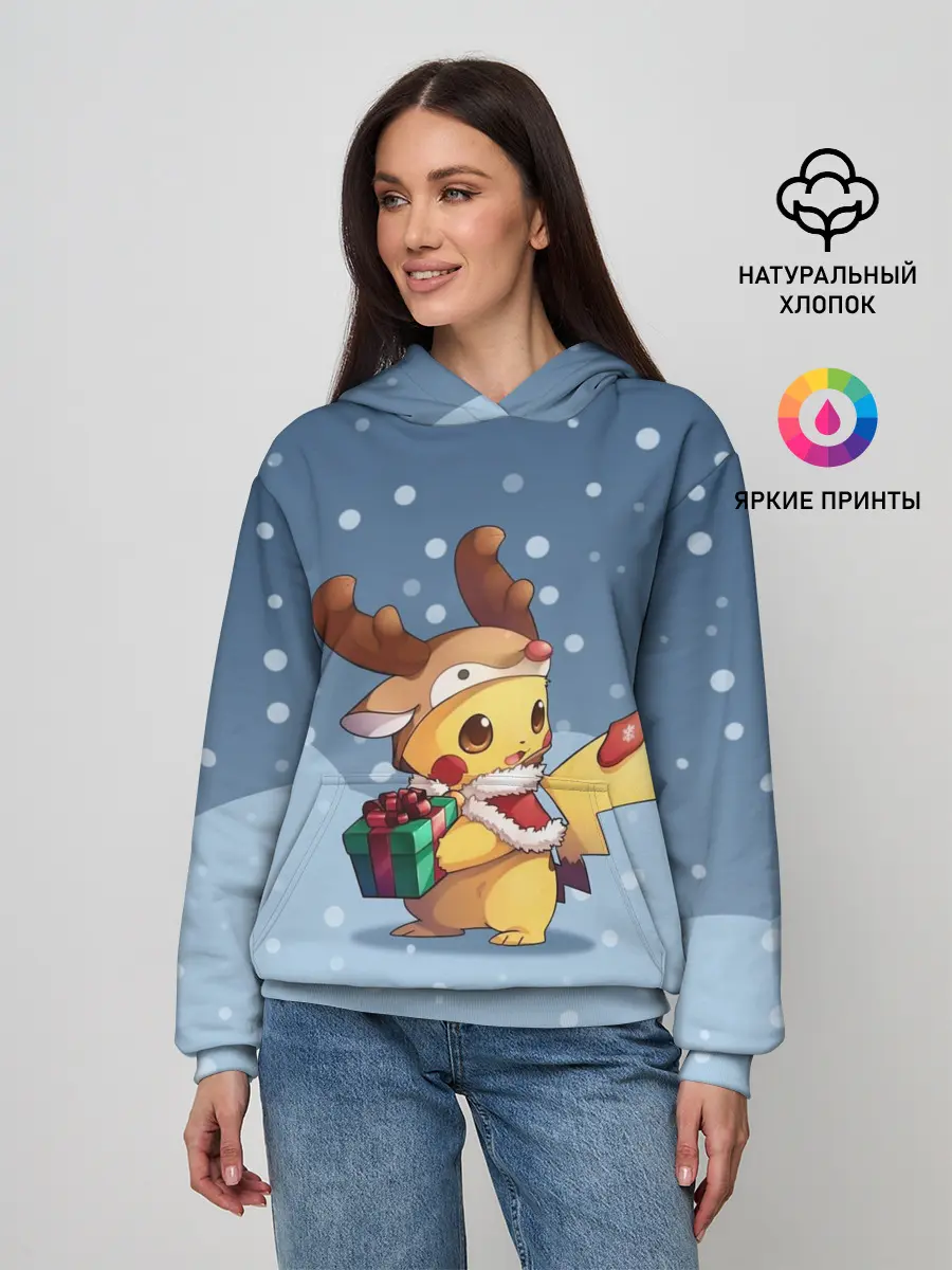 Женское худи / Новогодний Пикачу