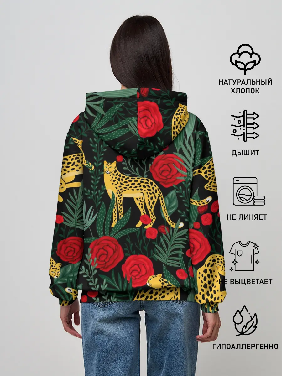 Женское худи / Леопарды и цветы