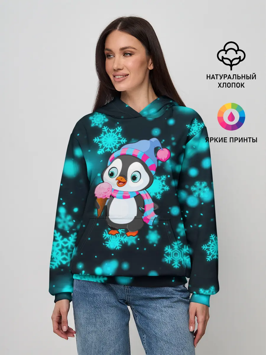 Женское худи / Новогодний пингвин