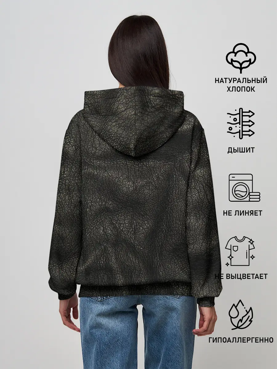Женское худи / Черная кожа