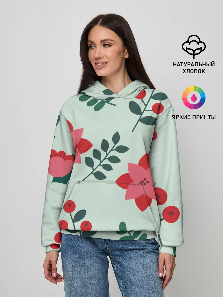 Женское худи / цветы, ягоды, листья