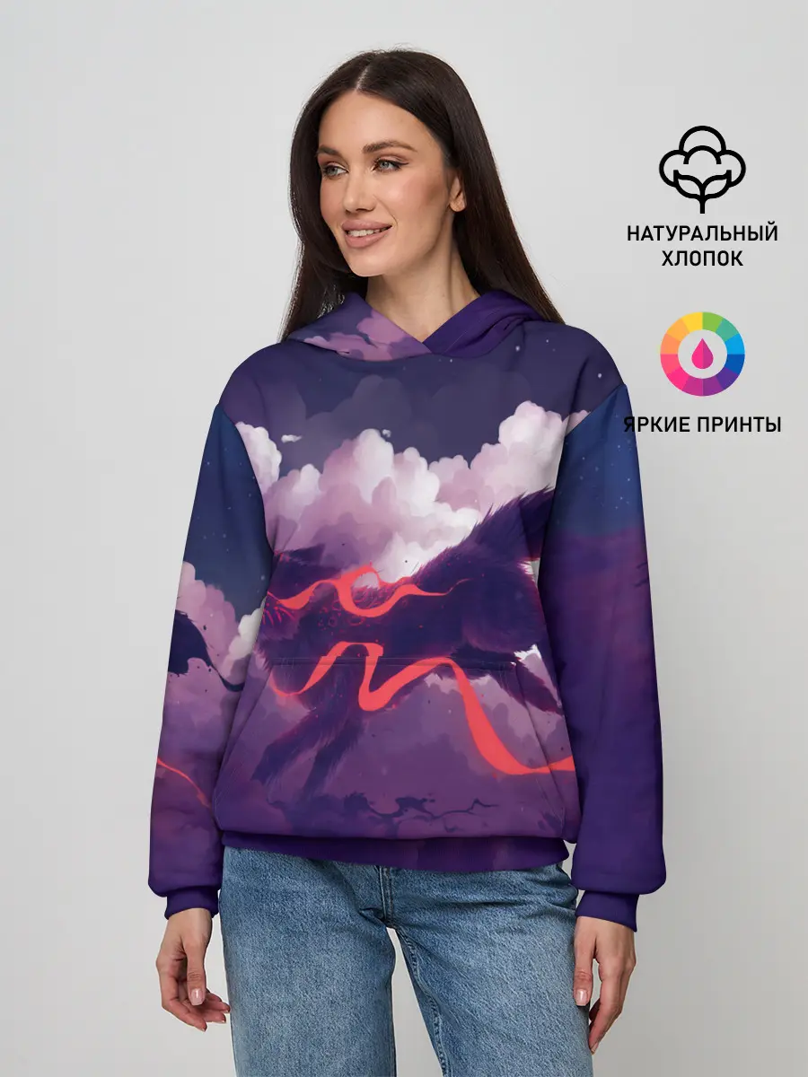 Женское худи / Лиса бежит по облакам