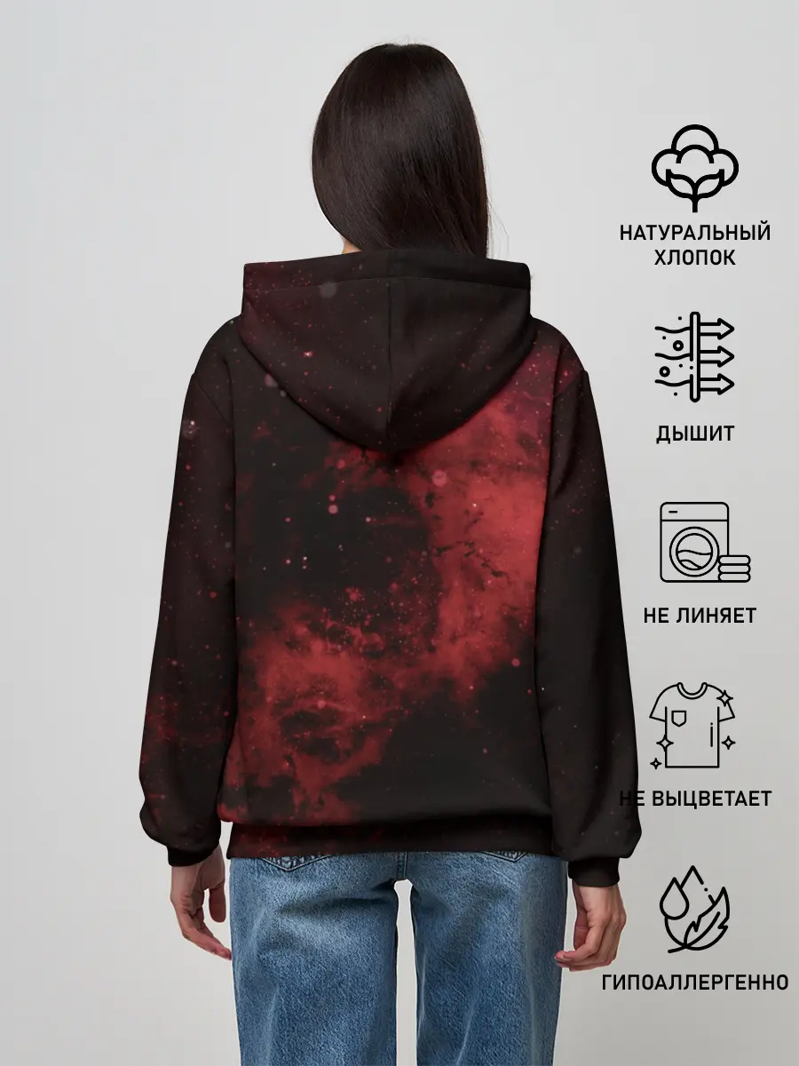 Женское худи / Эмблема Черного клевера на космическом фоне