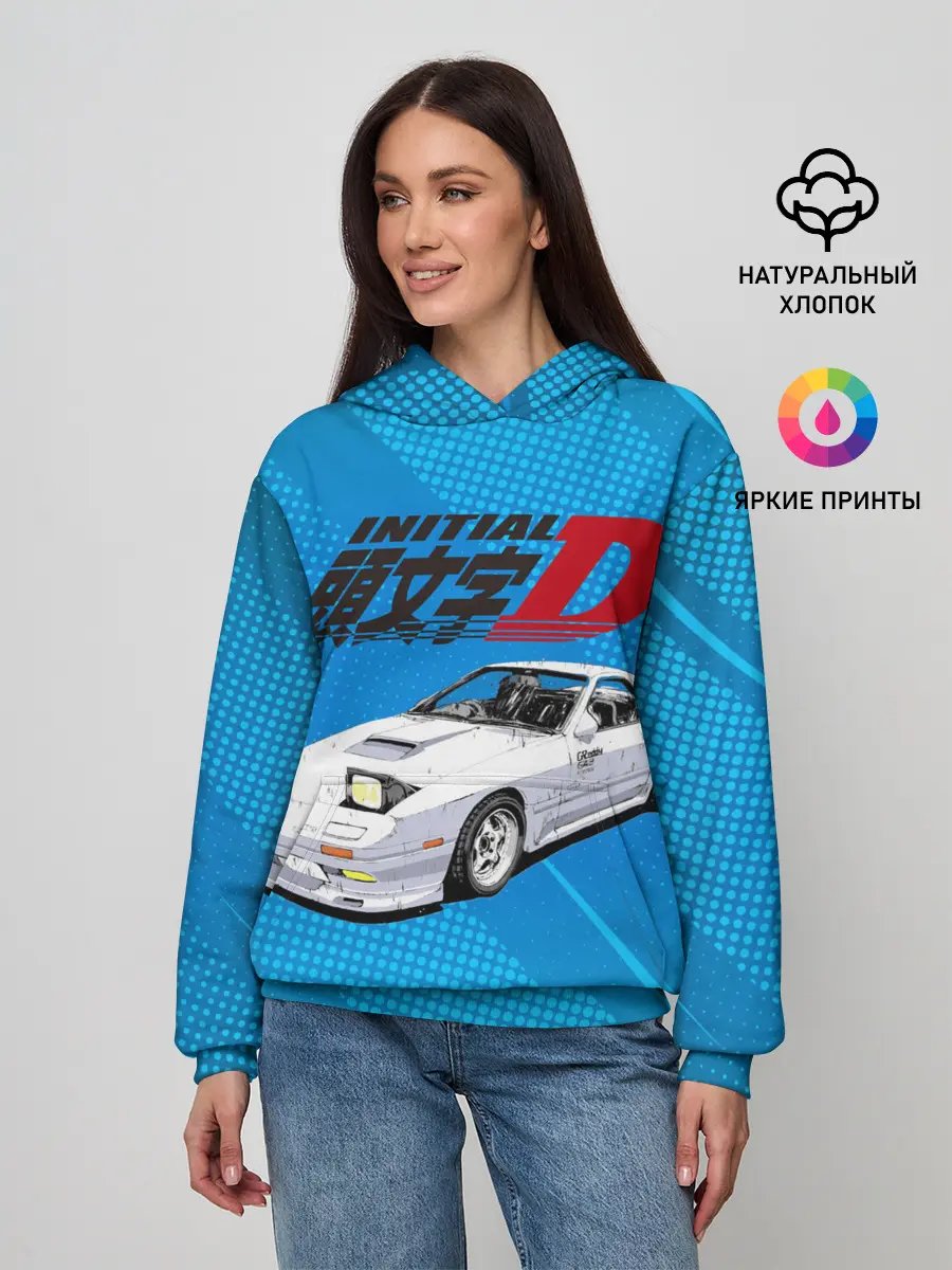 Женское худи / Initial D машина на голубом фоне