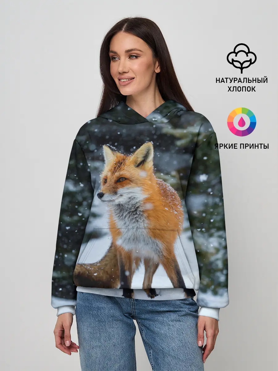 Женское худи / Лиса в зимнем лесу