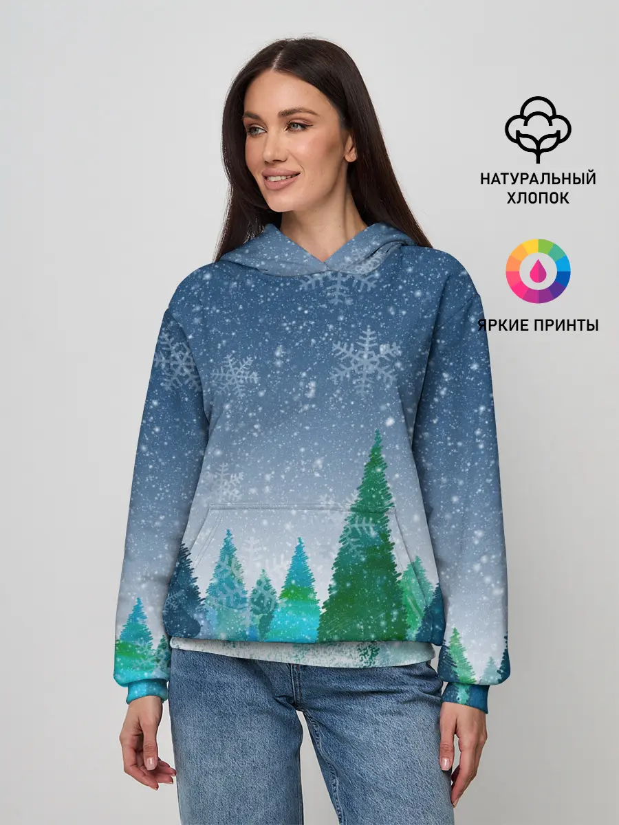 Женское худи / Снежинки в лесу