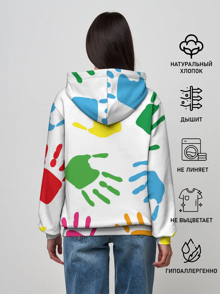 Женское худи / Цветные ладошки - Детский узор