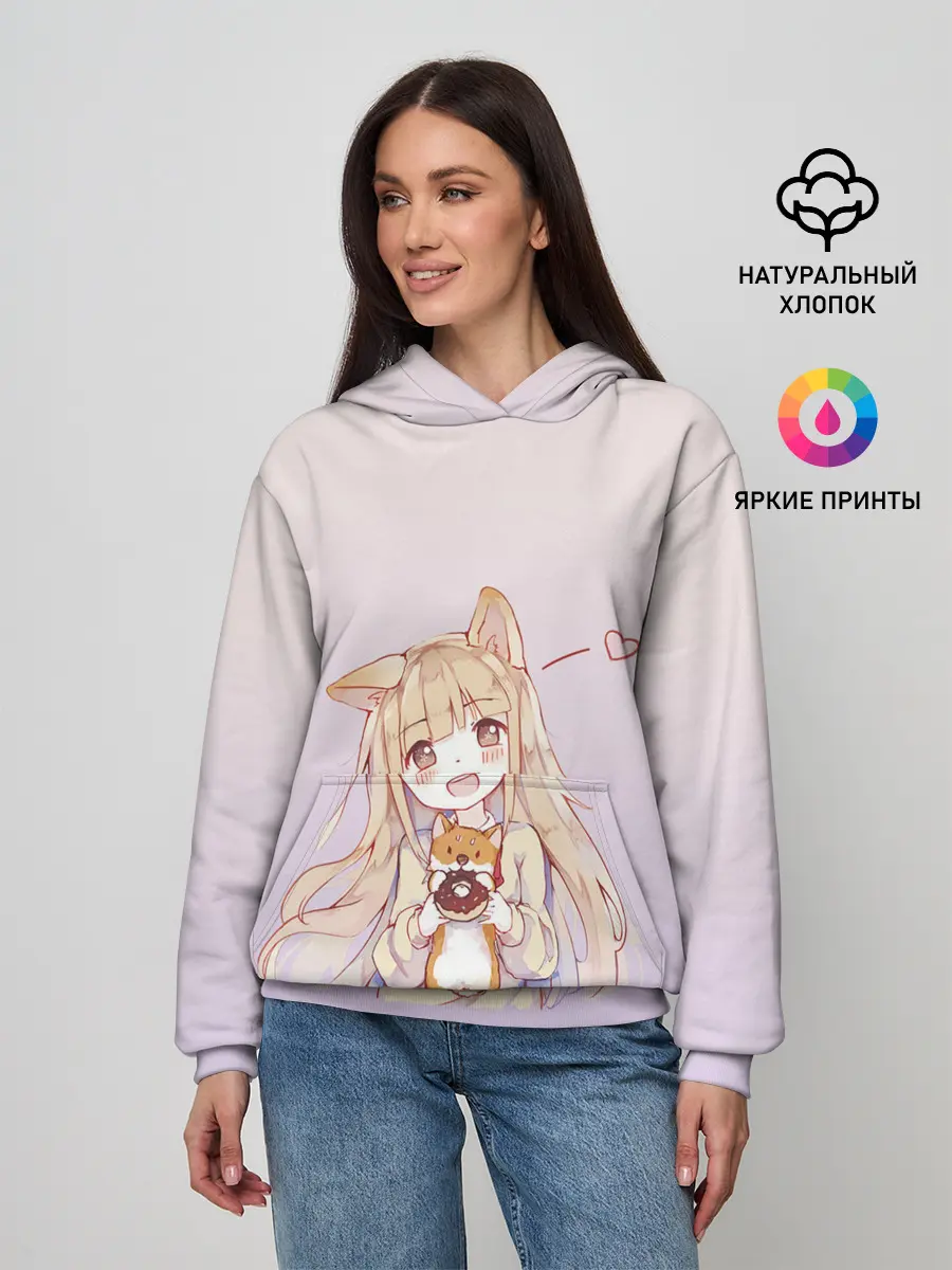 Женское худи / малышка чиби пончик лис