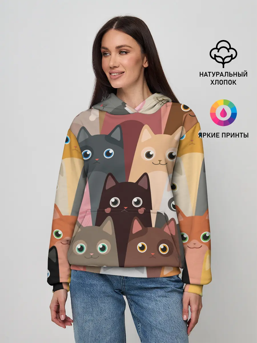 Женское худи / Котики мультяшные