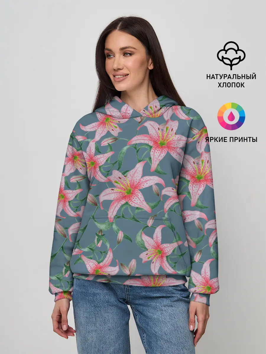 Женское худи / Лилии на сером фоне