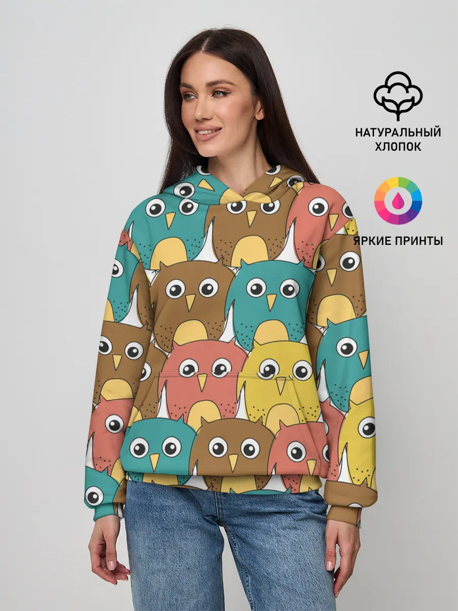 Женское худи / Разноцветные совы
