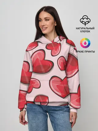 Женское худи / Узор Сердечки для влюбленных
