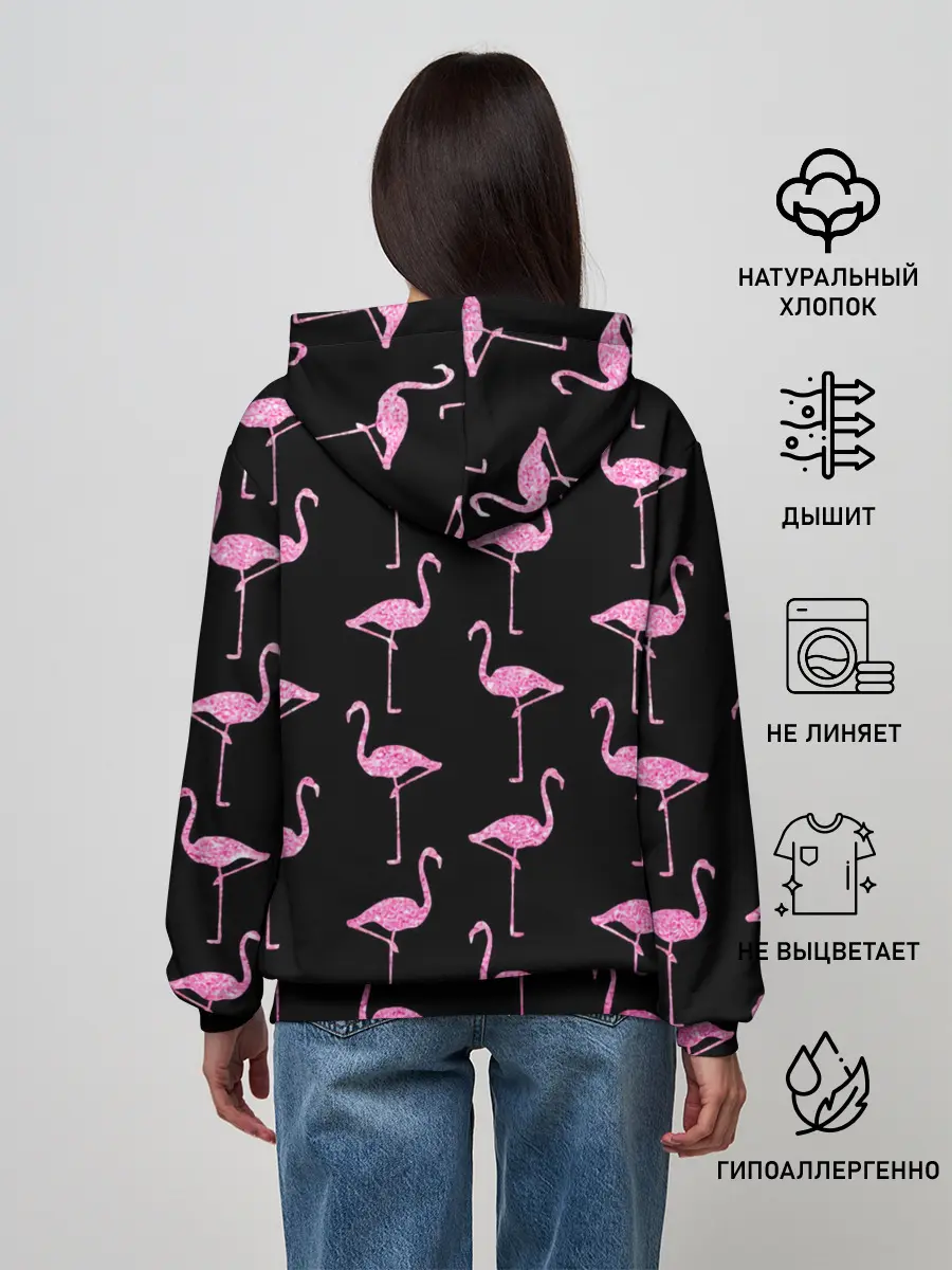Женское худи / Фламинго | Чёрная