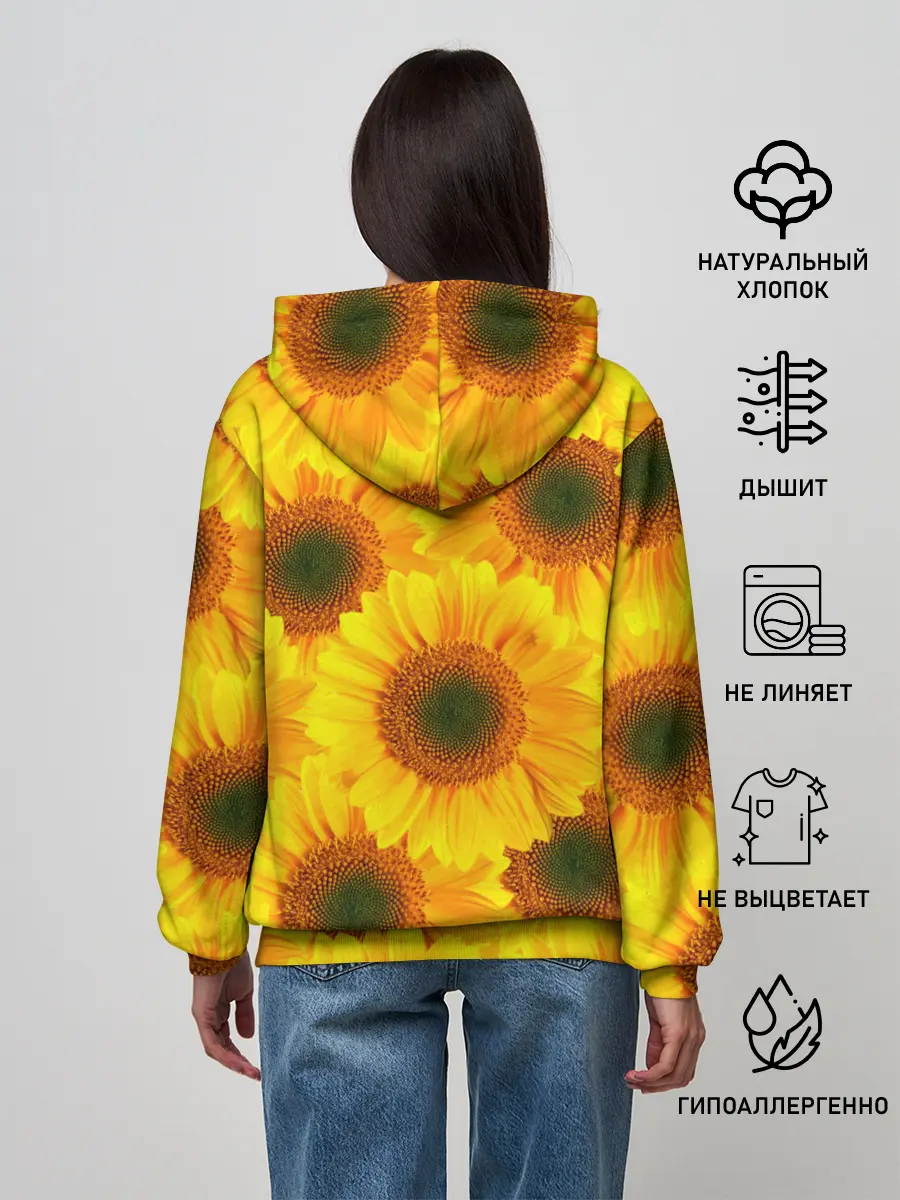 Женское худи / Принт подсолнухи желтый