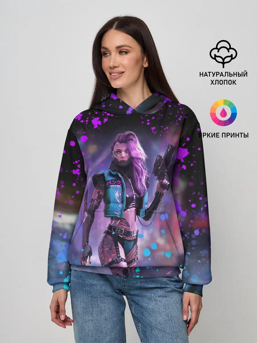 Женское худи / CYBERPUNK 2077 NEON | КИБЕРПАНК НЕОН