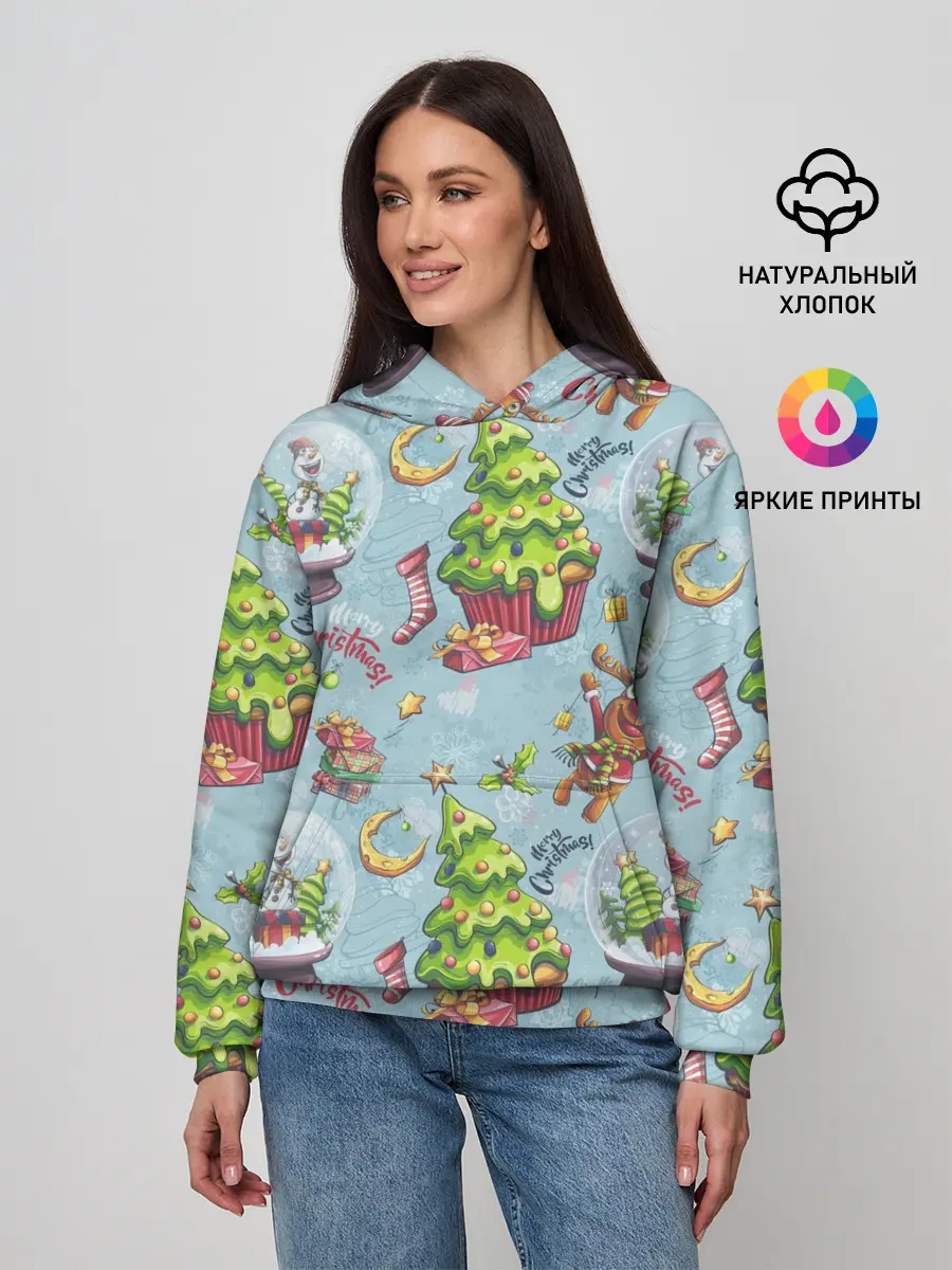 Женское худи / Merry Christmas Pattern