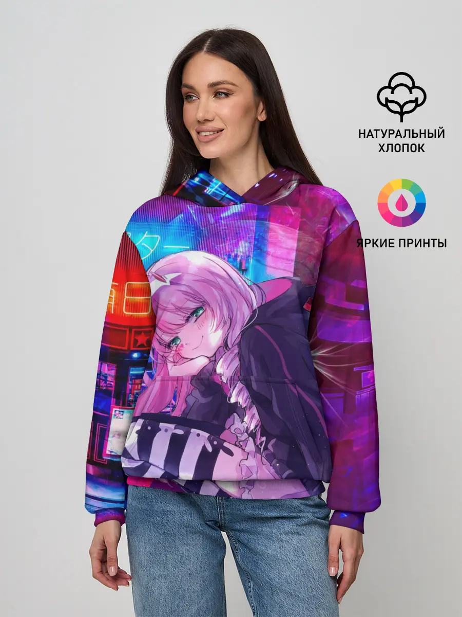 Женское худи / Zero Two в неоновом городе