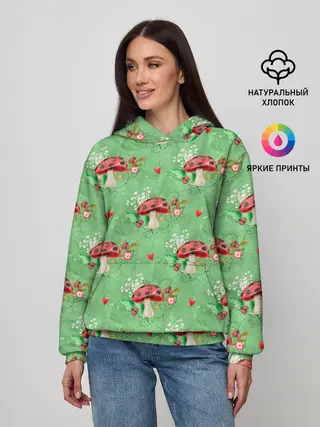 Женское худи / Грибы Мухоморы паттерн