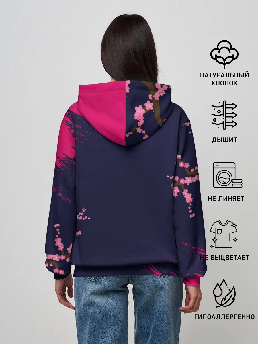 Женское худи / ДЕВУШКА В КИМОНО И ПТИЦАМИ