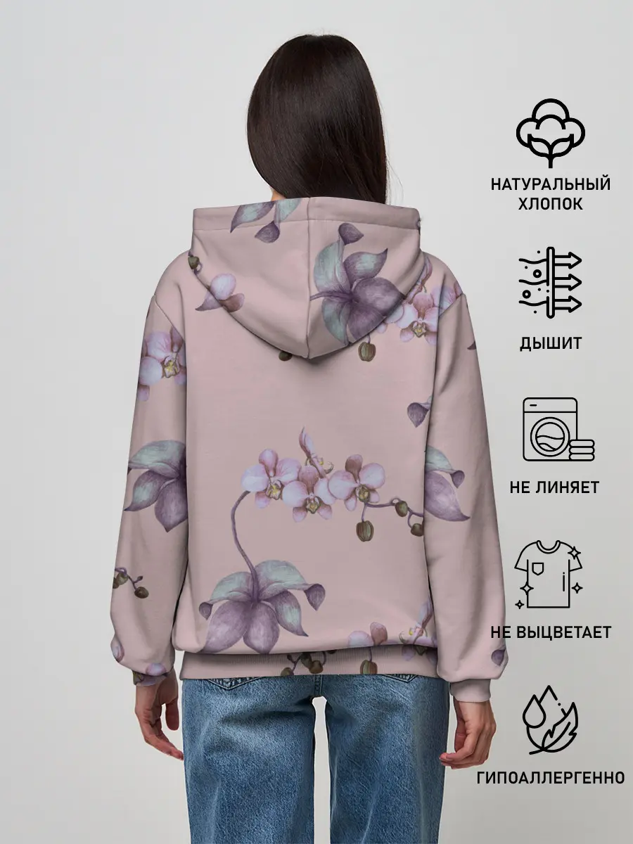Женское худи / Розовые орхидеи на розовом фоне