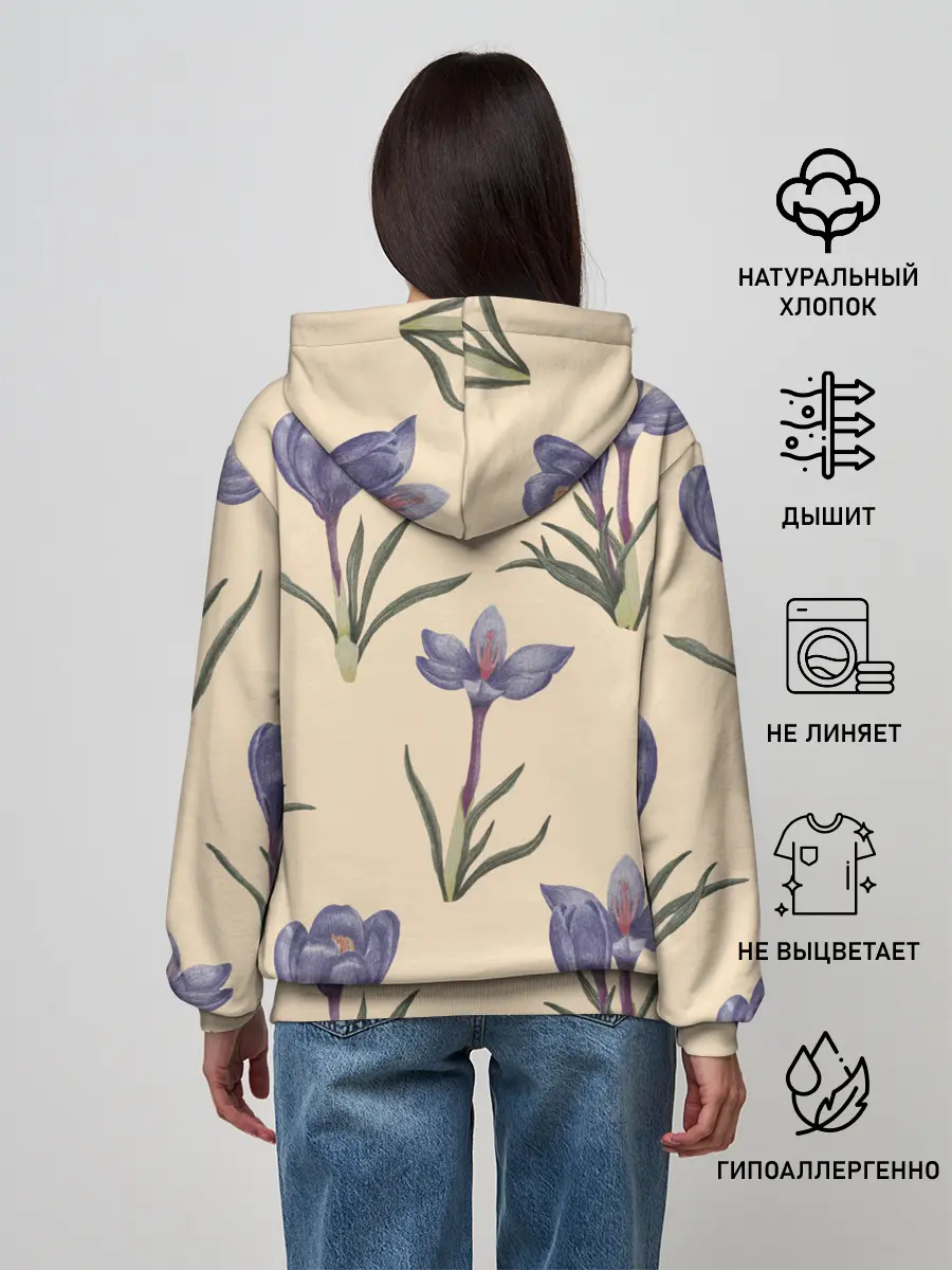 Женское худи / Цветы шафрана на бежевом фоне