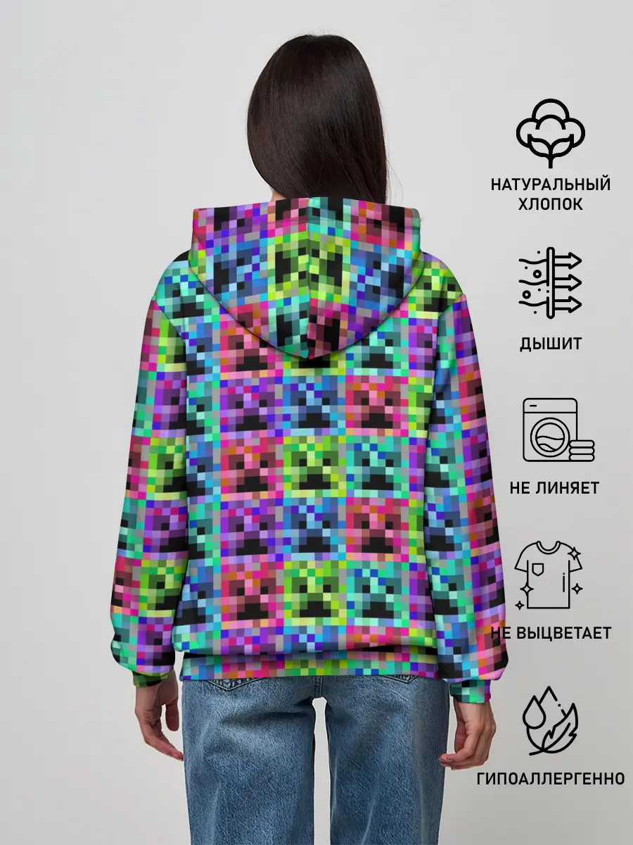 Женское худи / МАЙНКРАФТ / MINECRAFT ЦВЕТНЫЕ КРИПЕРЫ