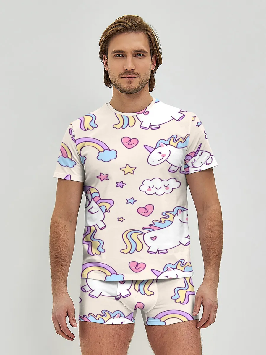 Мужские трусы с футболкой / Радужные Единорожки