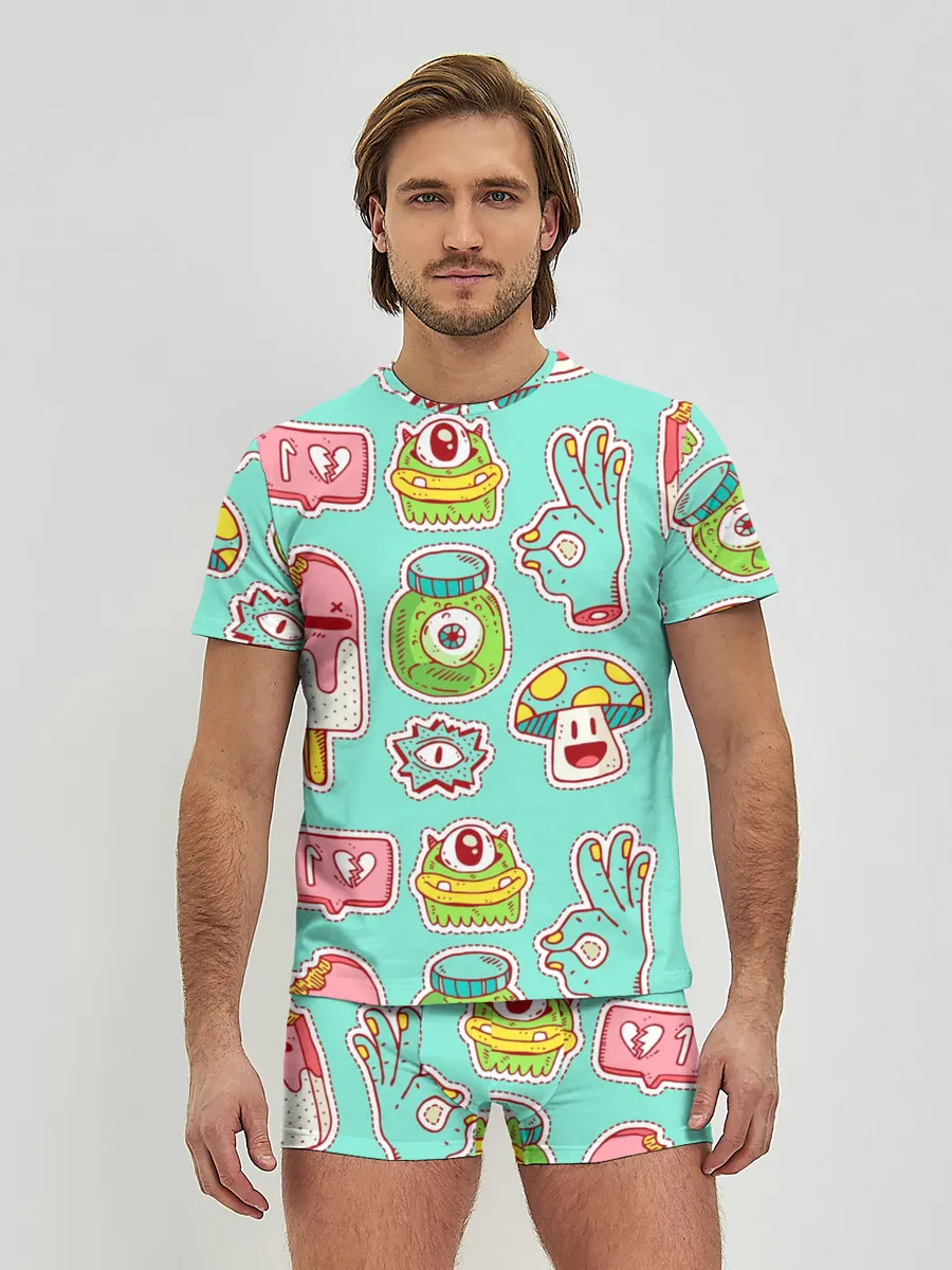 Мужские трусы с футболкой / Яркие монстрики