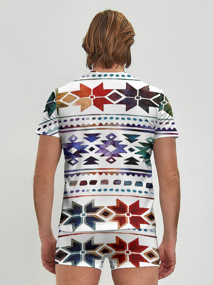 Мужские трусы с футболкой / Снежинки акварель