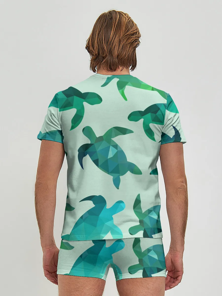 Мужские трусы с футболкой / Абстракция Черепахи Полигон