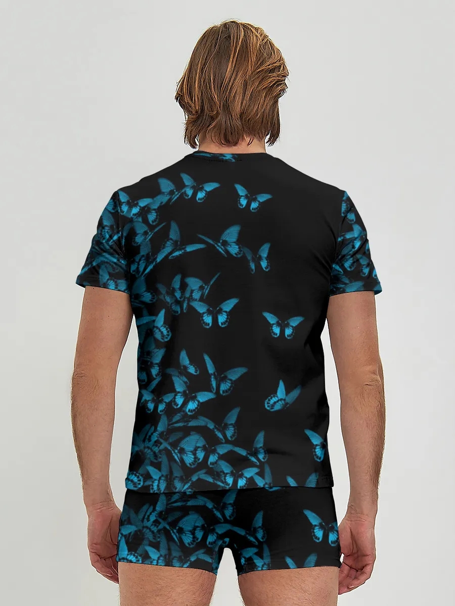 Мужские трусы с футболкой / Синие бабочки