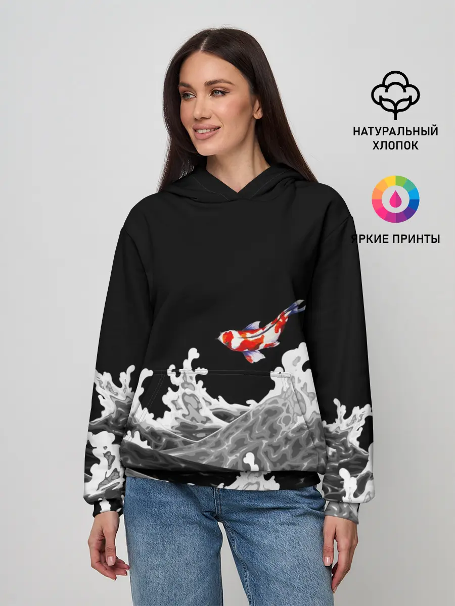 Женское худи / Карп Кои Волна Япония Рыба