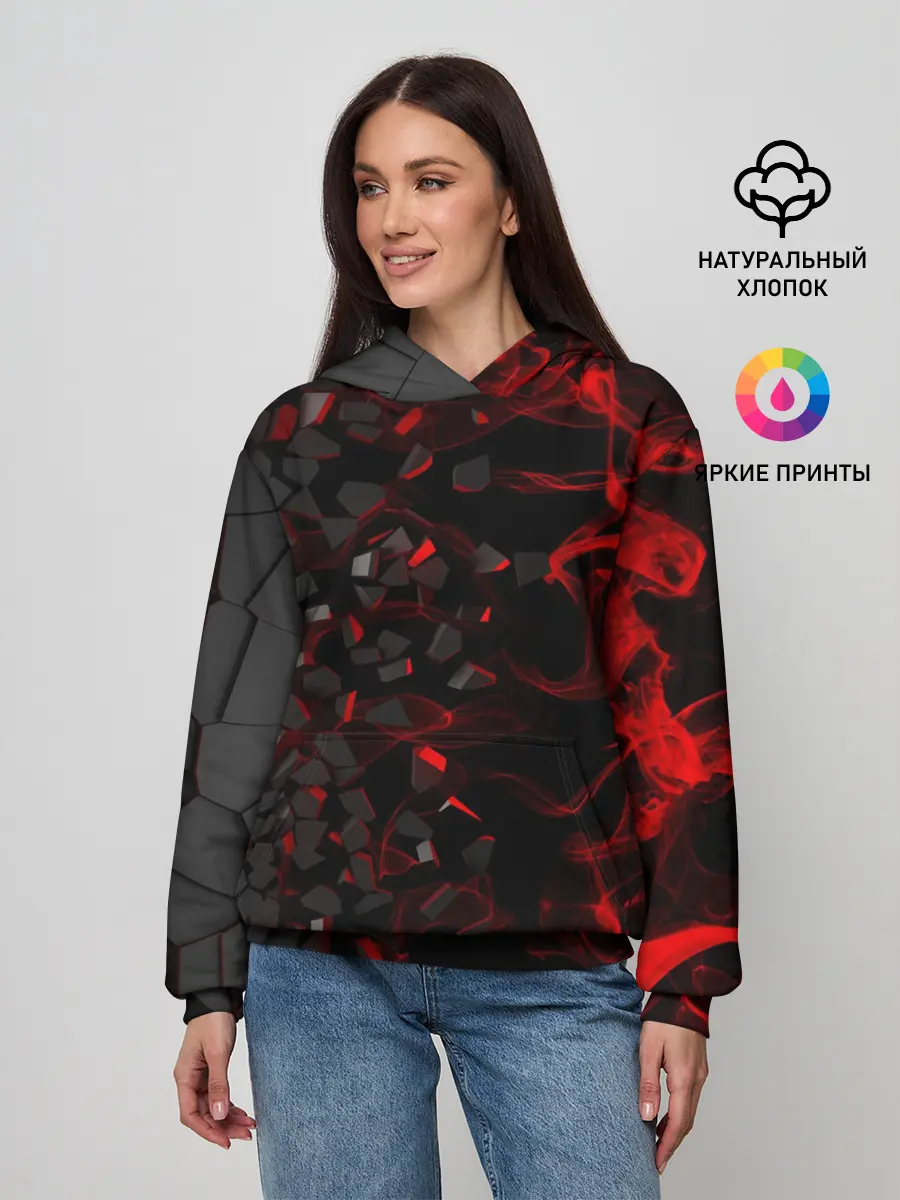 Женское худи / 3Д Разлом | 3D Плиты и огонь