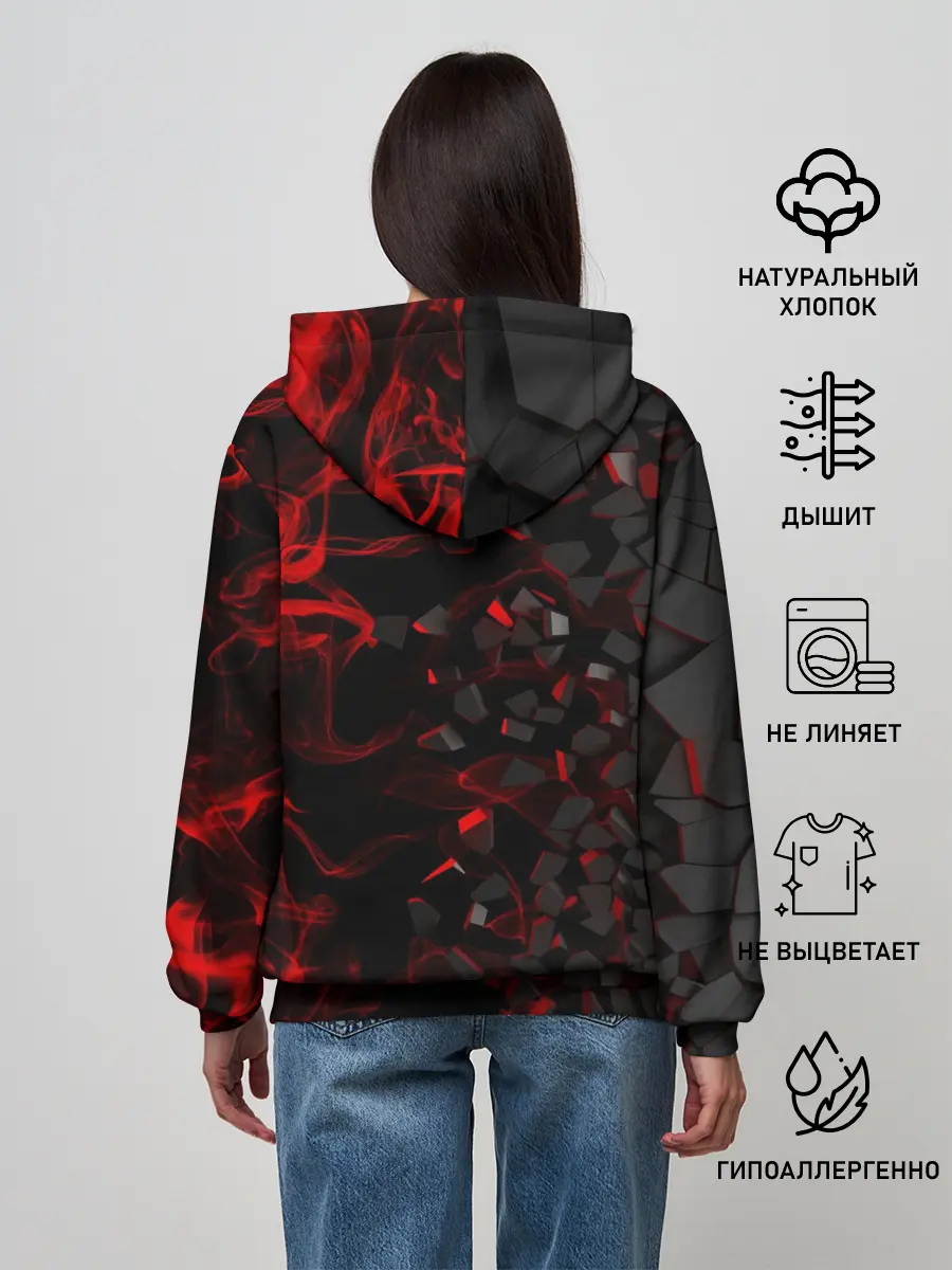 Женское худи / 3Д Разлом | 3D Плиты и огонь