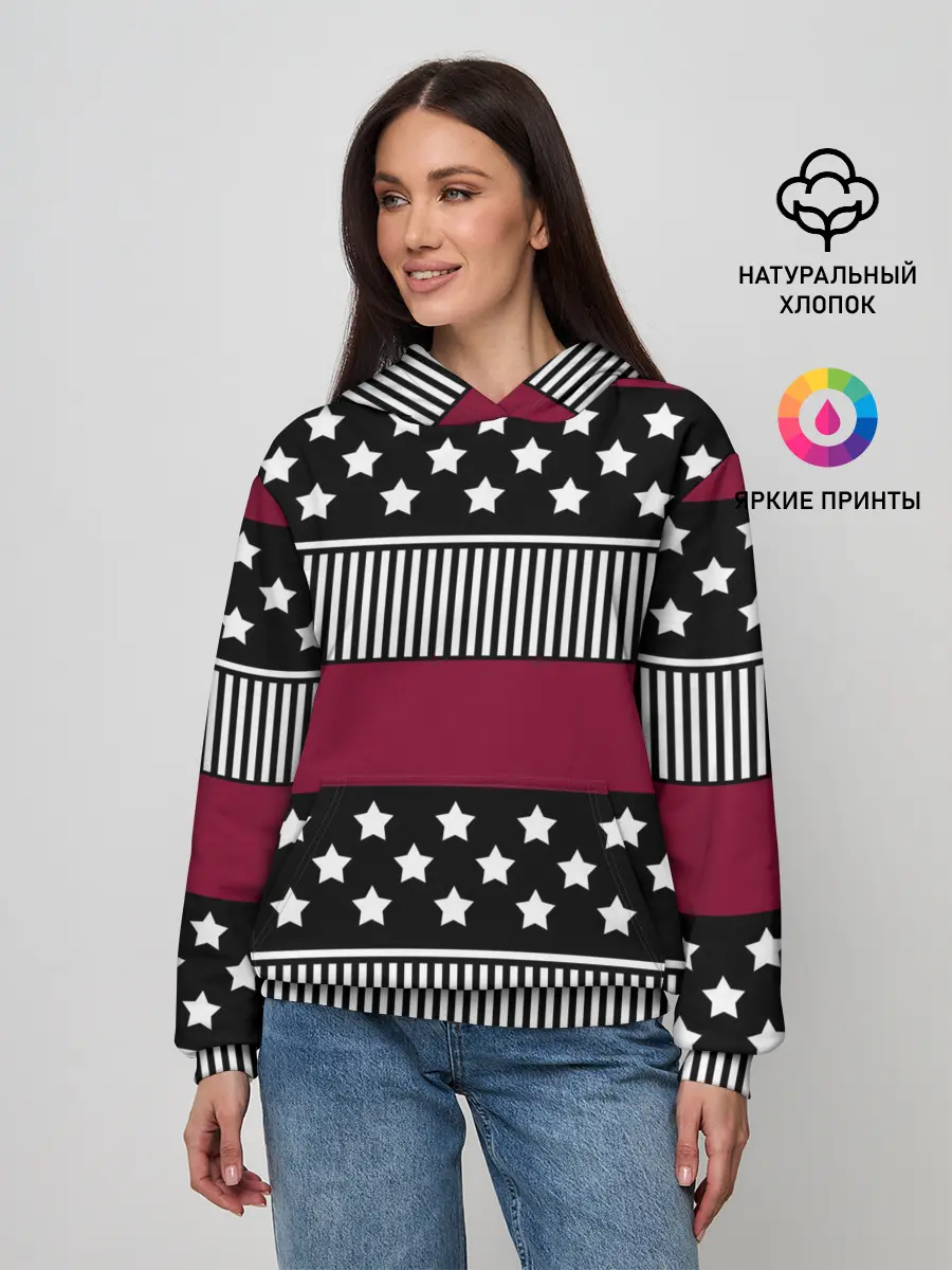 Женское худи / Бордово-черный узор полосатый