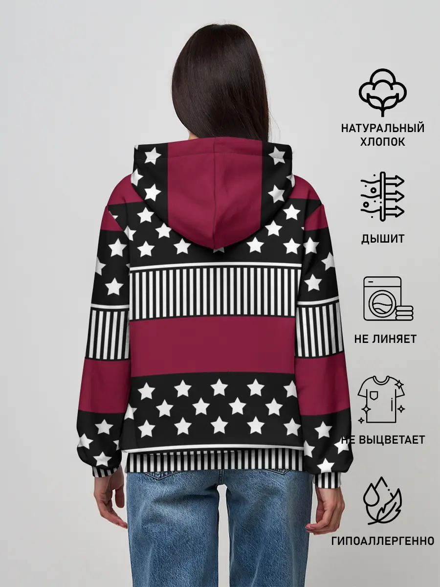 Женское худи / Бордово-черный узор полосатый