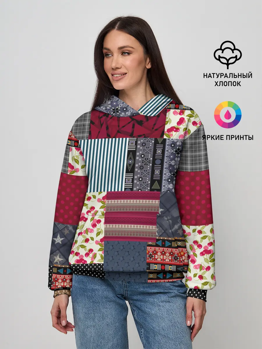 Женское худи / Деревенский стиль. Пэчворк.