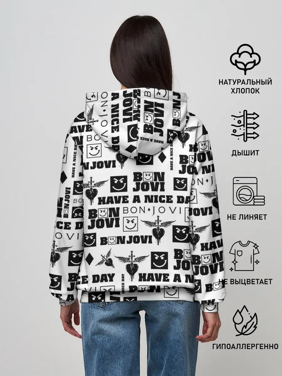 Женское худи / BON JOVI ЛОГОБОМБИНГ | БОН ДЖОВИ ПАТТЕРН