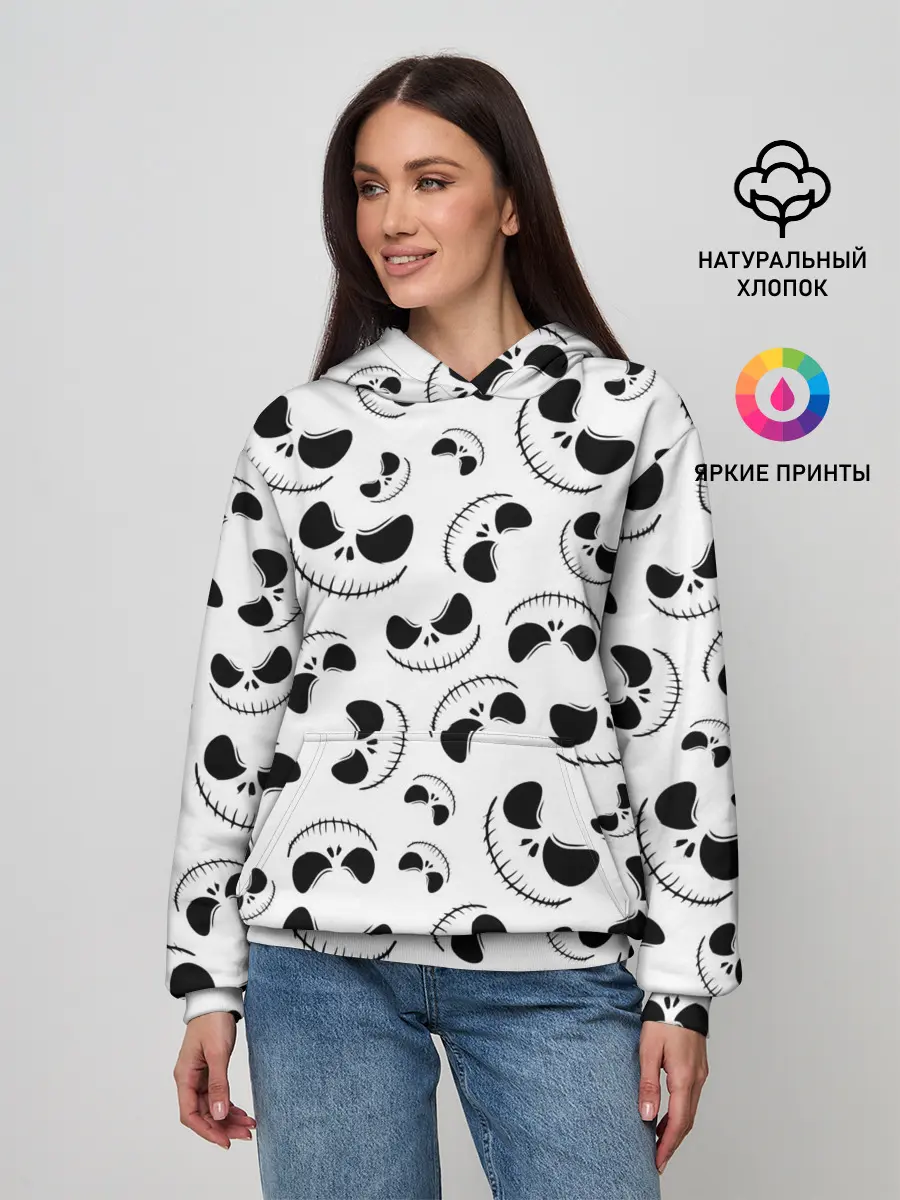 Женское худи / Джек Скеллингтон паттерн лицо