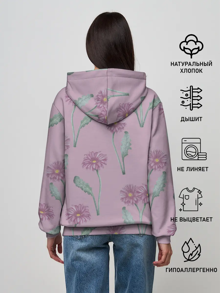 Женское худи / Розовые герберы на розовом фоне