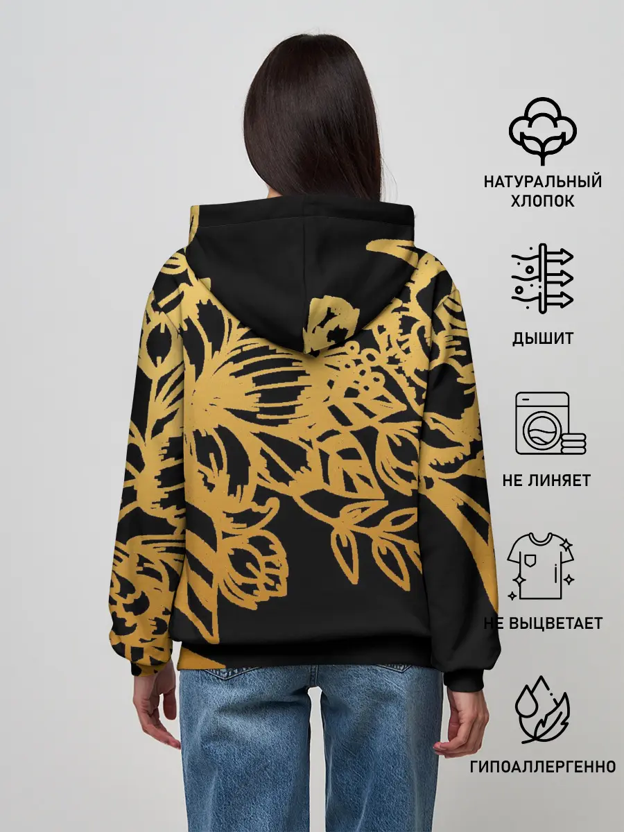 Женское худи / Золотые цветы на белом