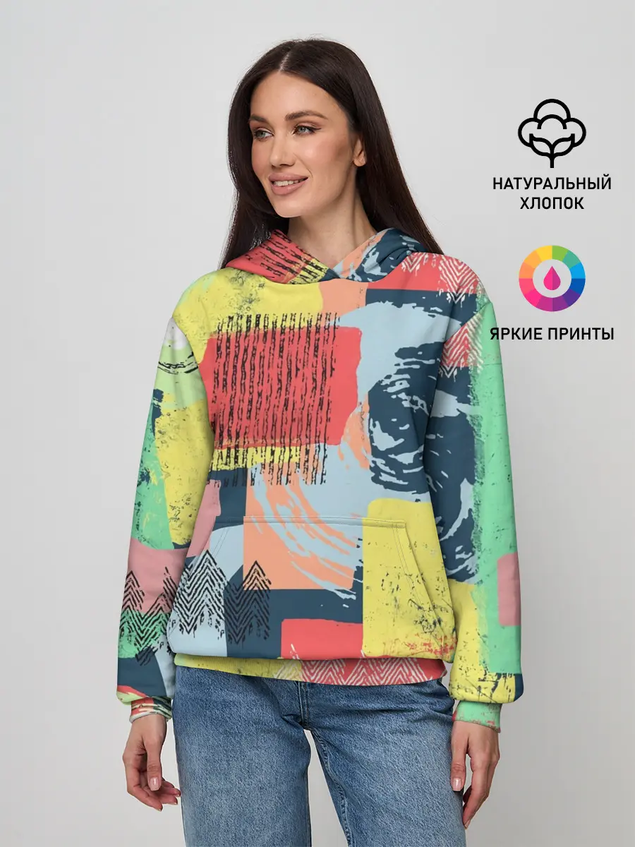 Женское худи / Желто-зеленый тай-дай