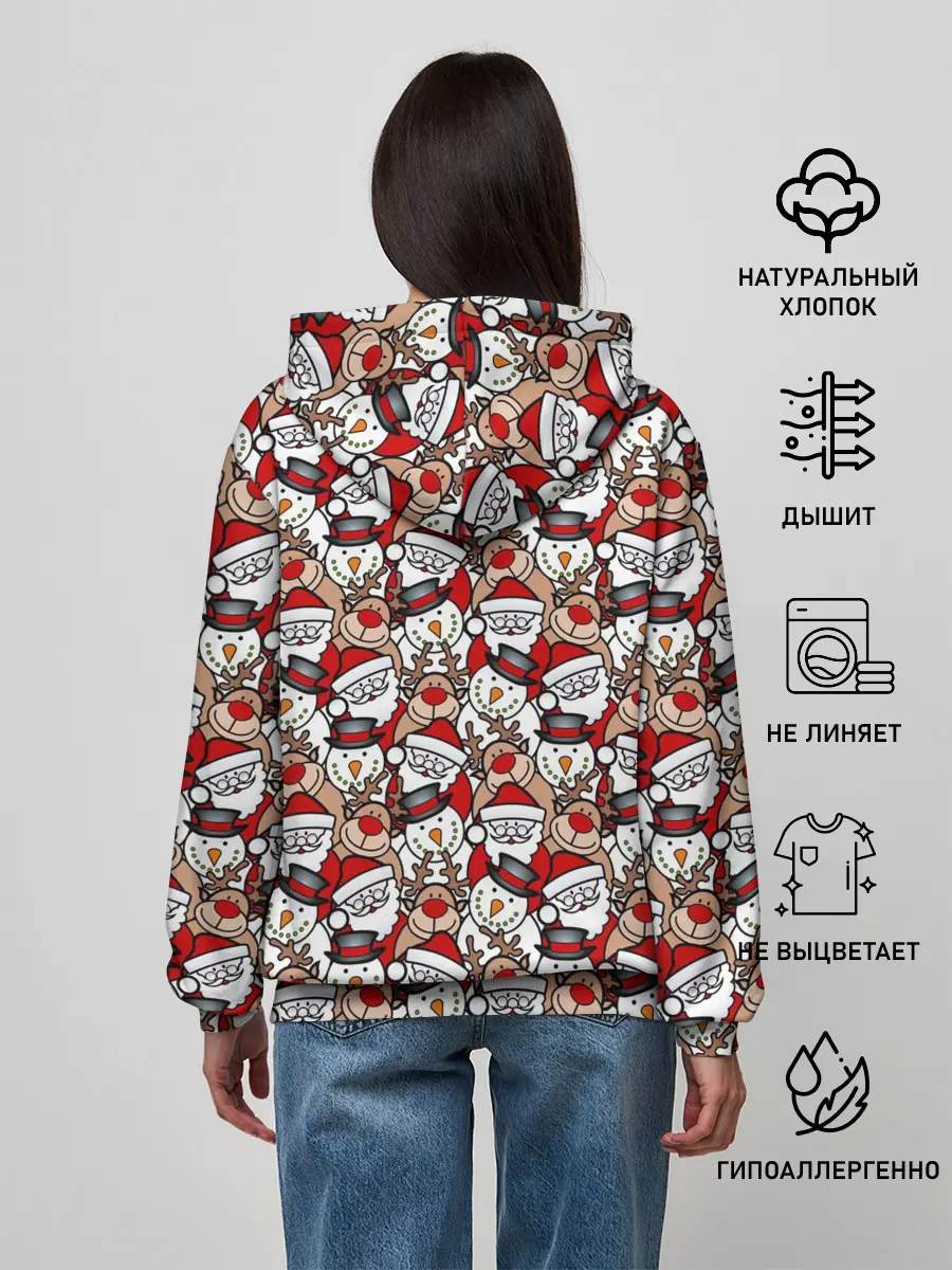 Женское худи / Дед Мороз, Снеговик, Олень