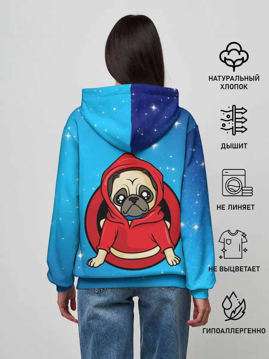 Женское худи / Мопс в толстовке