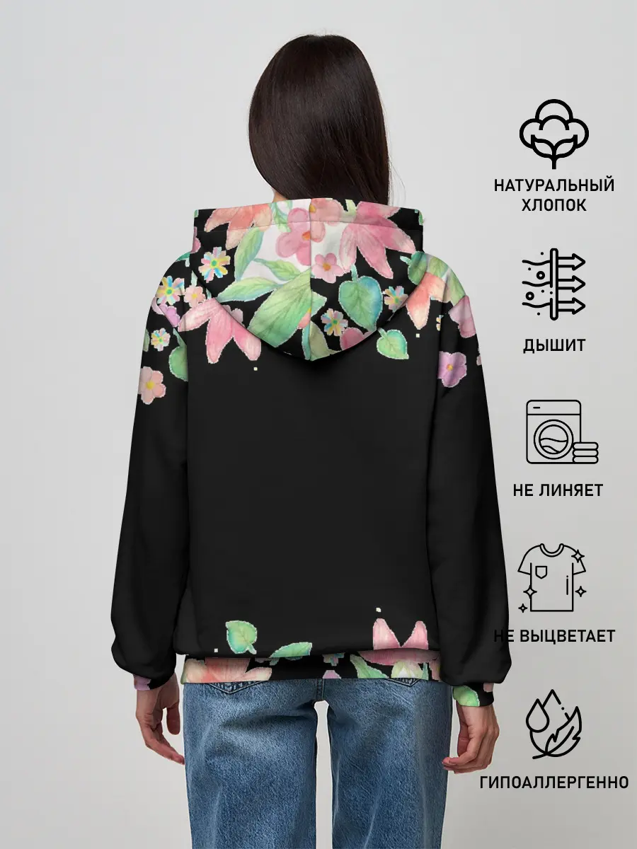 Женское худи / Рамка из розовых и зеленых листьев